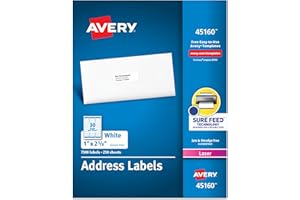 Avery Easy Peel Printable Address Labels with Sure Feed, 1" x 2-5/8" Customizable Stickers, White, 7,500 Blank Mailing Labels, Great for Mailing, Shipping, and More (45160)