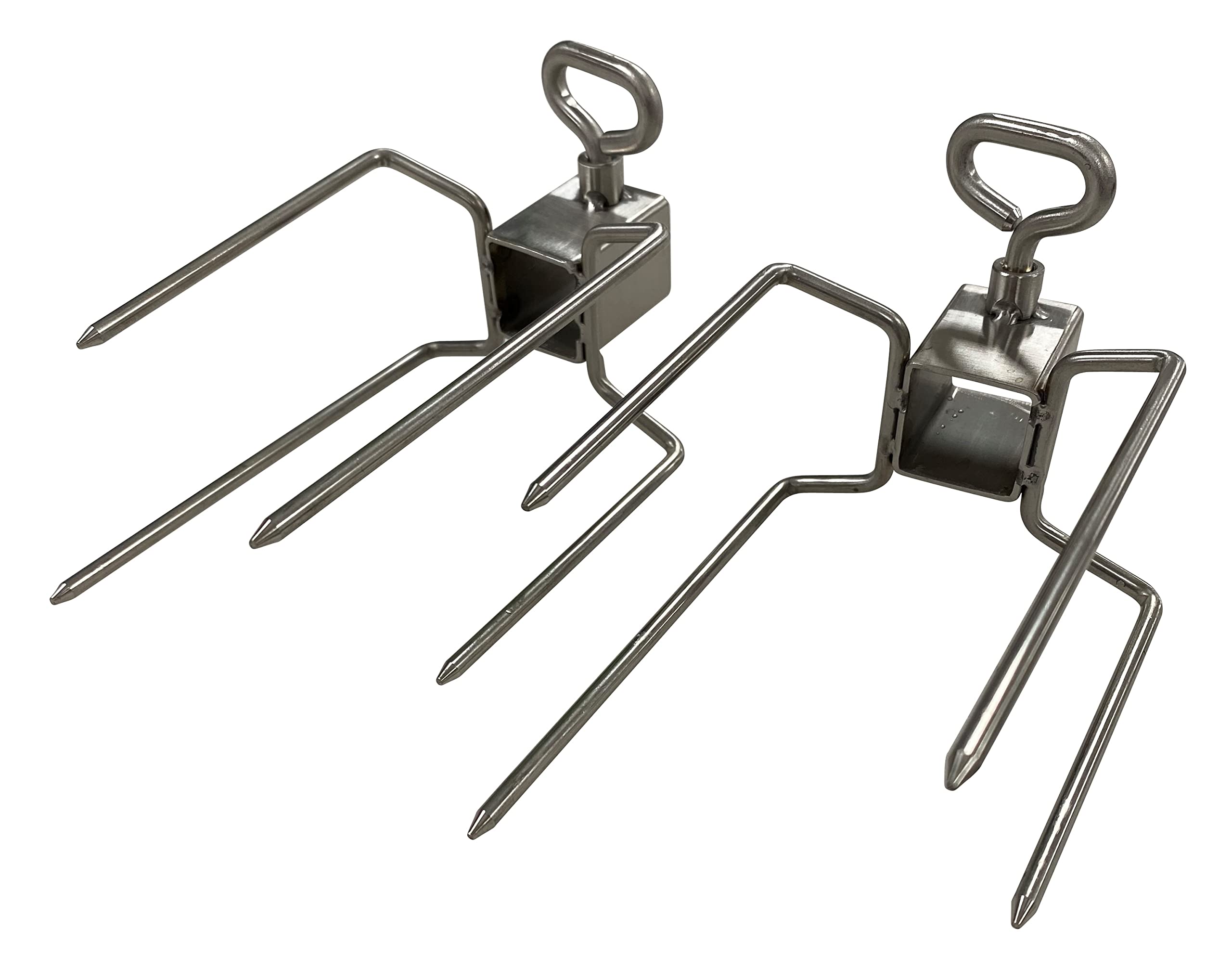 Set of 2 Stainless Steel Chicken Rotisserie Spit Forks for Hog Roast 20mm x 20mm Square Skewer