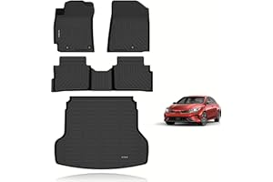 KELCSEECS® Floor Mats & Cargo Liner Custom for Kia Forte 2024 2023 2022 2021 2020 2019,All Weather Protection TPE Floor Liners Front& Rear Row Full Set Kia Forte Accessories Black