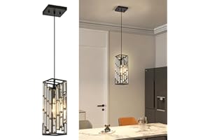 Black Crystal Pendant Lights Kitchen Island, Adjustable Modern Pendant Light Fixtures 1 Pack, Mini Crystal Chandeliers Ceilin