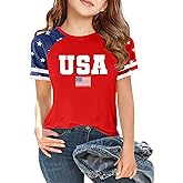 CAZYCHILD Girls 4th of July USA Shirt American Flag Patriotic T-Shirt Independence Day Outfit for Kids 5-14Years