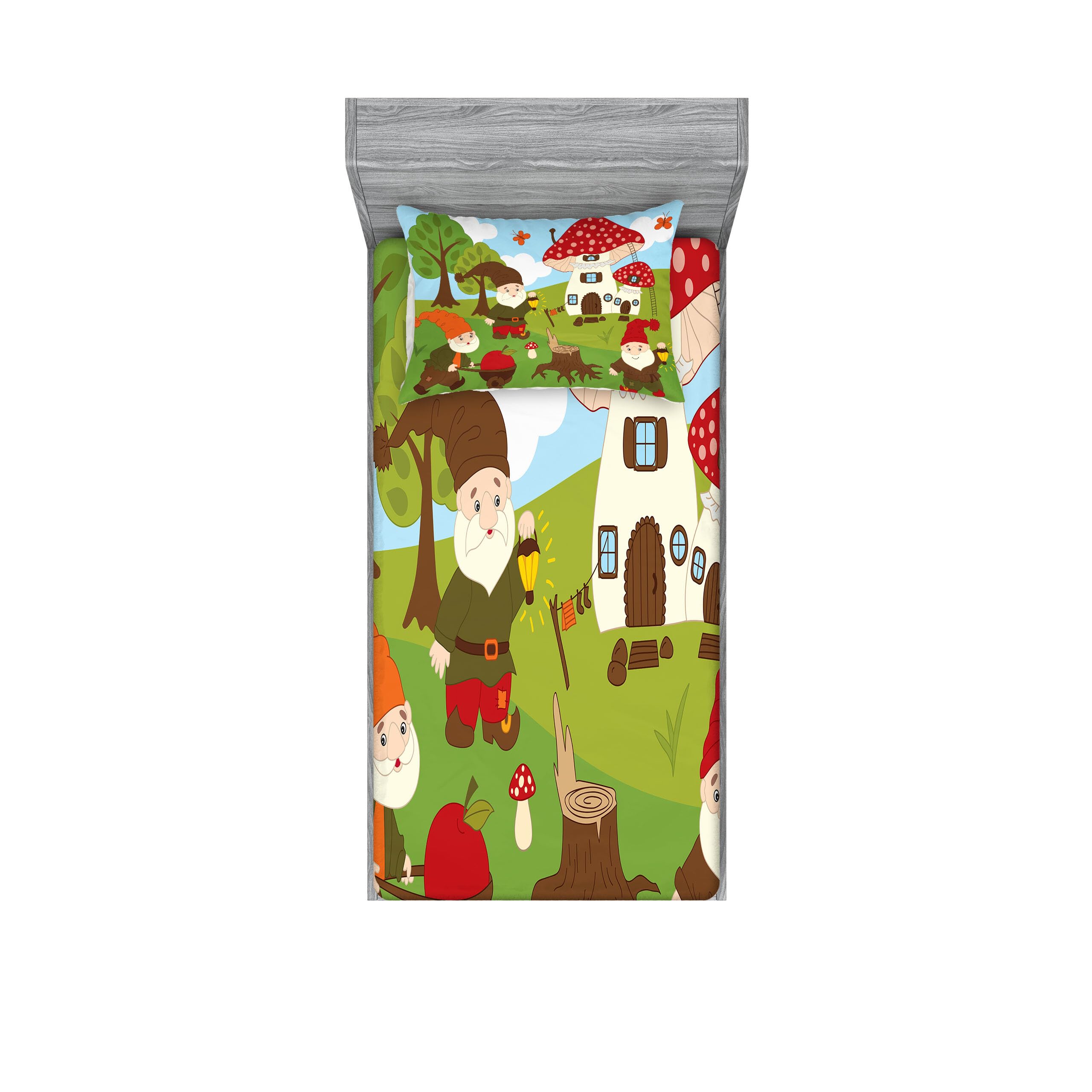 Ambesonne Gnome Fitted Sheet & Pillow Sham