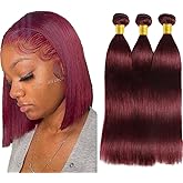 Burgundy Bundles Human Hair #99J Straight Bundles 12 12 12 Inch Wine Red Straight Bundle Brazilian Virgin Human Hair Extensions 50g/Bundle Total 150g
