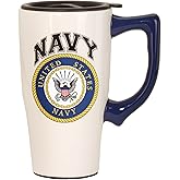 Spoontiques - Ceramic Travel Mugs - Navy Cup - Hot or Cold Beverages - Gift for Coffee Lovers