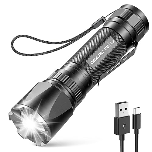 GEARLITE LED Torch Rechargeable, 3500LM Torches LED Super Bright with Clip Adjustable Focus, 3 Lighting Modes Waterproof Small Torch for Power Cuts, Emergency, Camping, Hiking, Outdoor