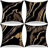 LDJRSY Black and Gold Couch Decor Throw Pillow Covers 18X18 Inch Black and Brown Gold Home Decorative Pillow Covers Set of 4 for Living Room Bedroom Bed Couch Cushion Cover Sofa Decor Pillow Cases