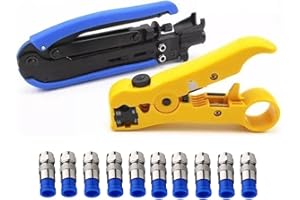 Gaobige Coaxial Compression Tool Coax Cable Crimper Kit Adjustable rg6 rg59 rg11 75-5 75-7 Coaxial Cable Stripper with 10pcs RG6 F Compression Connectors - Blue