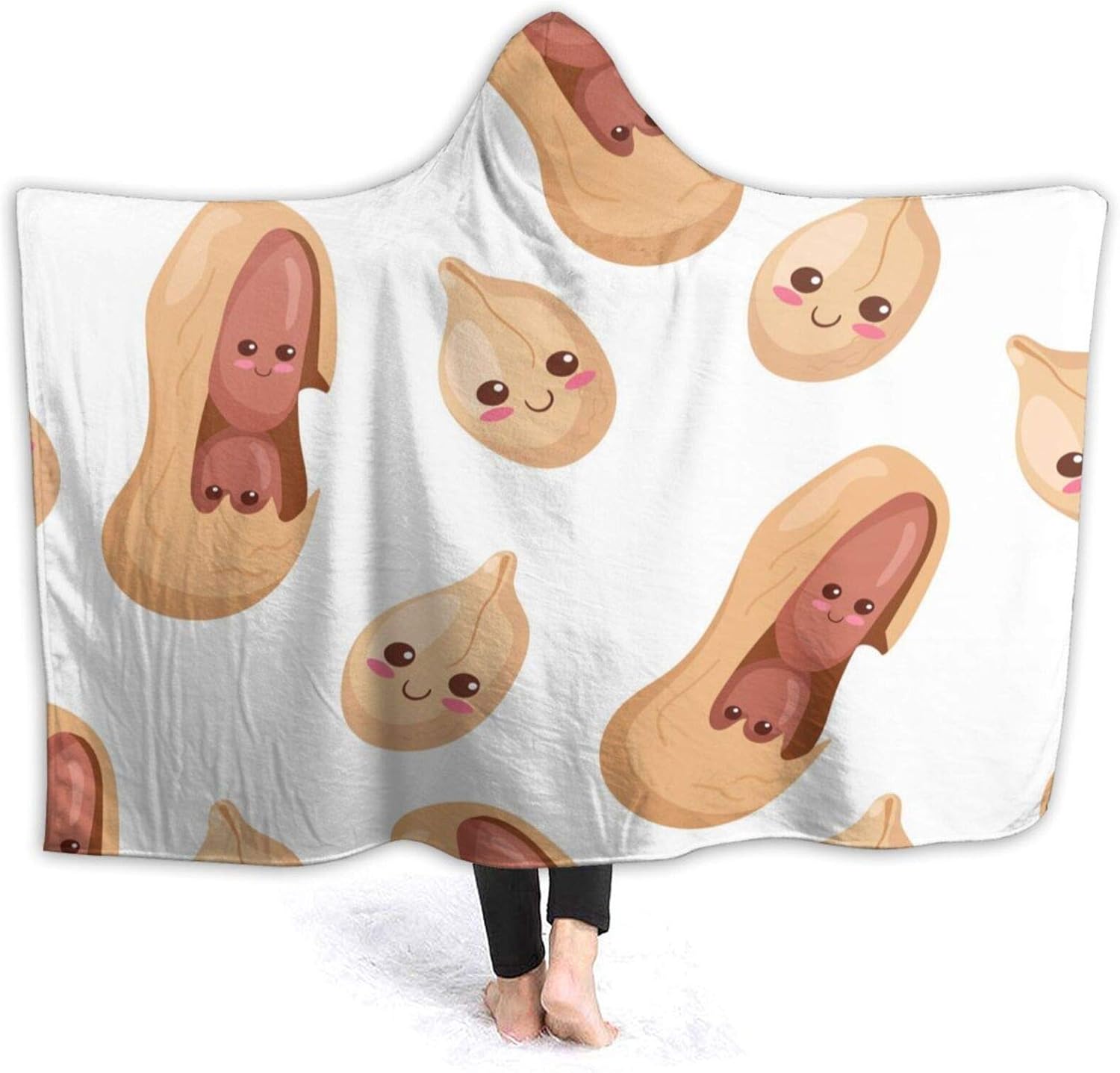 Fleece Wearable Hooded Blanket Kawaii Peanuts Cute Food Funny Nuts Soft Cozy Fuzzy Plush Twin Blankets Hoodie Microfiber Throw Wrap Cloak Cape for Couch Sofa Chair Fall Nap Travel Adults/Womens/Mens T