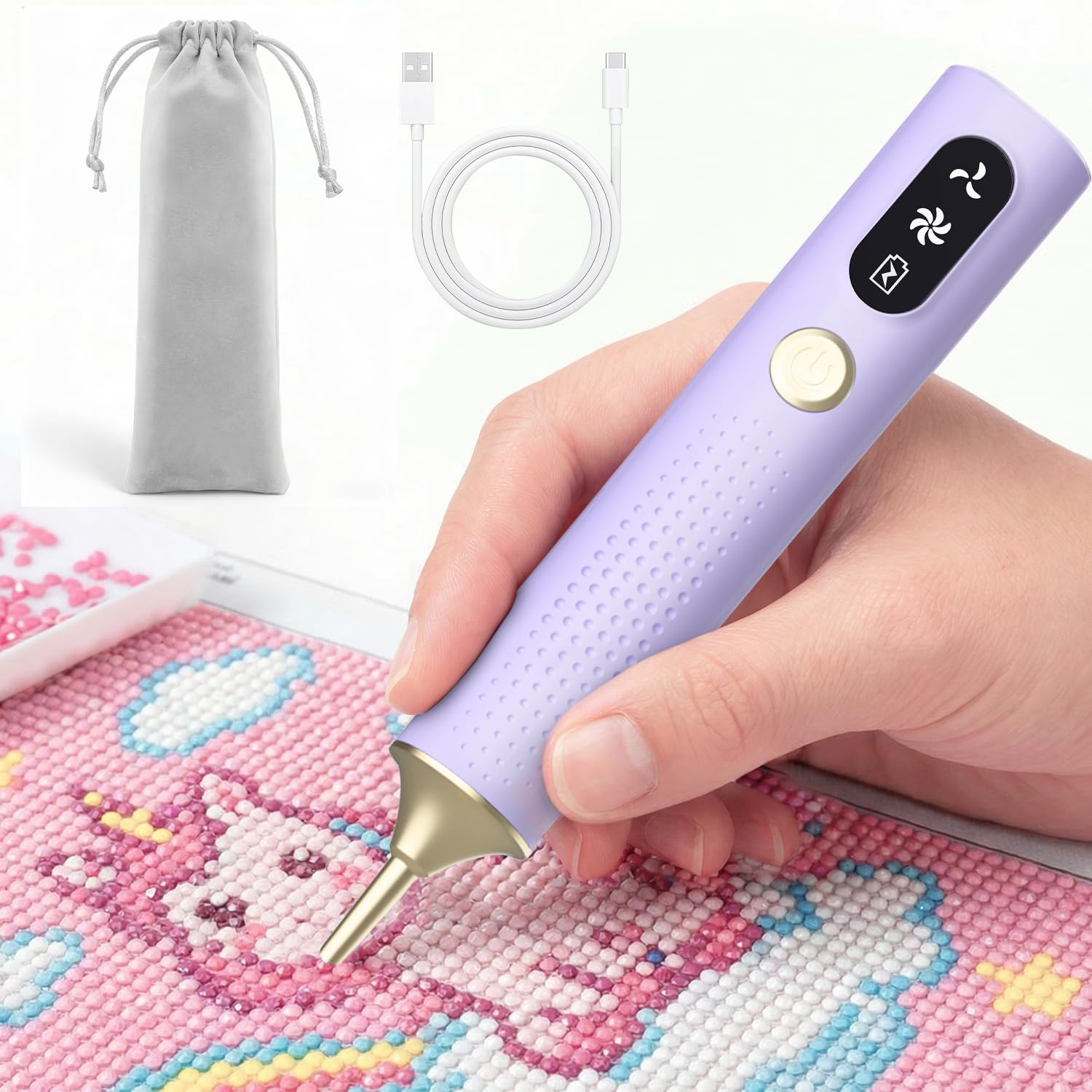 Photo 1 of Electric Diamond Painting Pen, Rechargeable Diamond Art Pens Cordless & Quiet, Adjustable Suction Mode, Vacuum Technology, No Wax Needed, Diamond Art Kits Accessories for Adults & Kids- Purple
