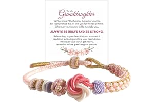 ANGYAPE For Granddaughter - A Link That Can Never Be Undone Peach Blossom Knot Bracelet, Granddaughter Bracelet from Grandma Always Be Brave And Be Strong Adjustable Braided Bracelets for Women Jewelry