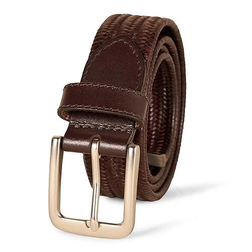 Amazon Essentials Men's Tubular Stretch Weave Belt, Brown, 36