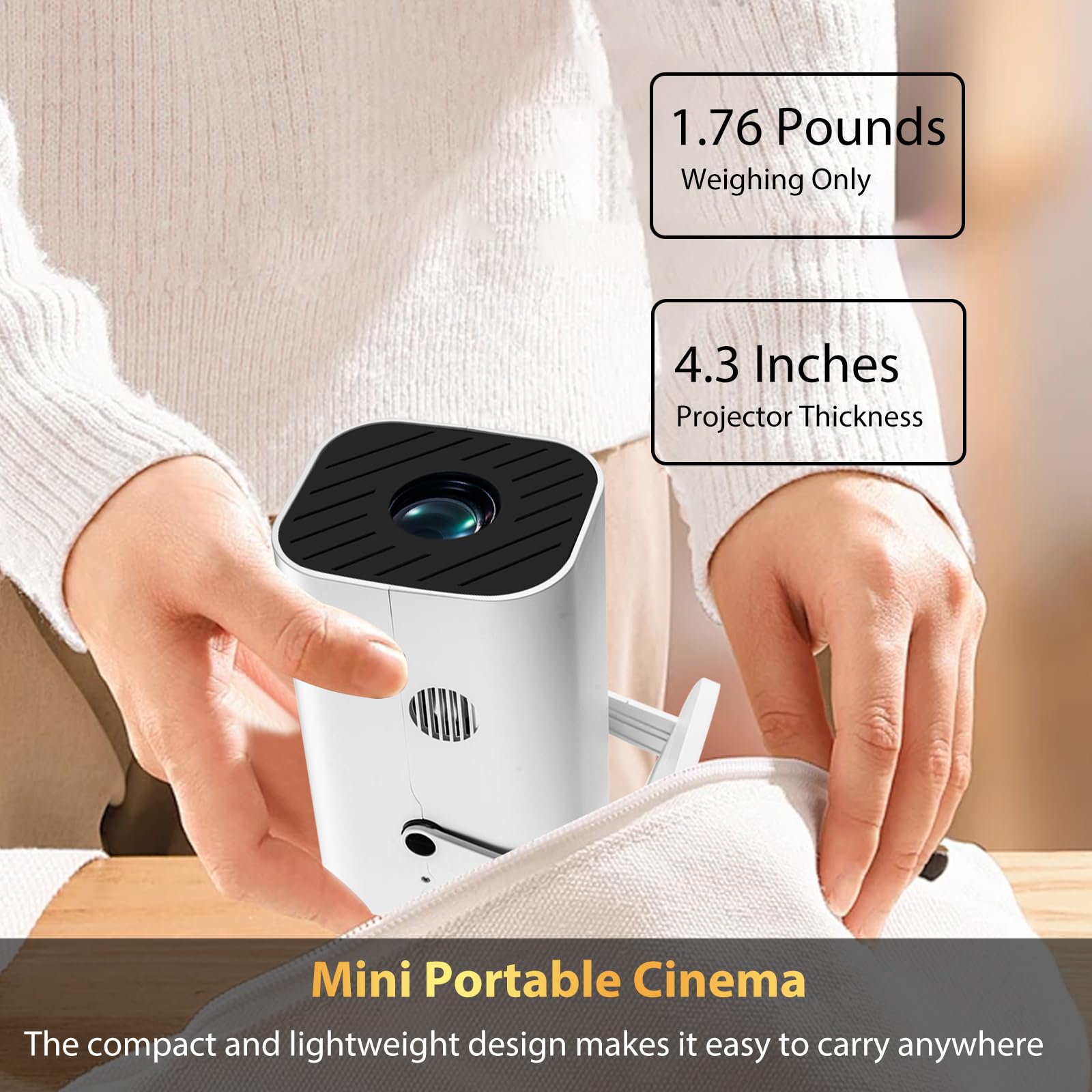 【Aplicaciones integradas, enfoque eléctrico y rotación de 210°】Mini proyector con WiFi y Bluetooth, proyector portátil 1080P, proyector de películas para dormitorio, compatible con teléfonos inteligentes/TV Stick/iPad/PS5/portátil/HDMI/USB