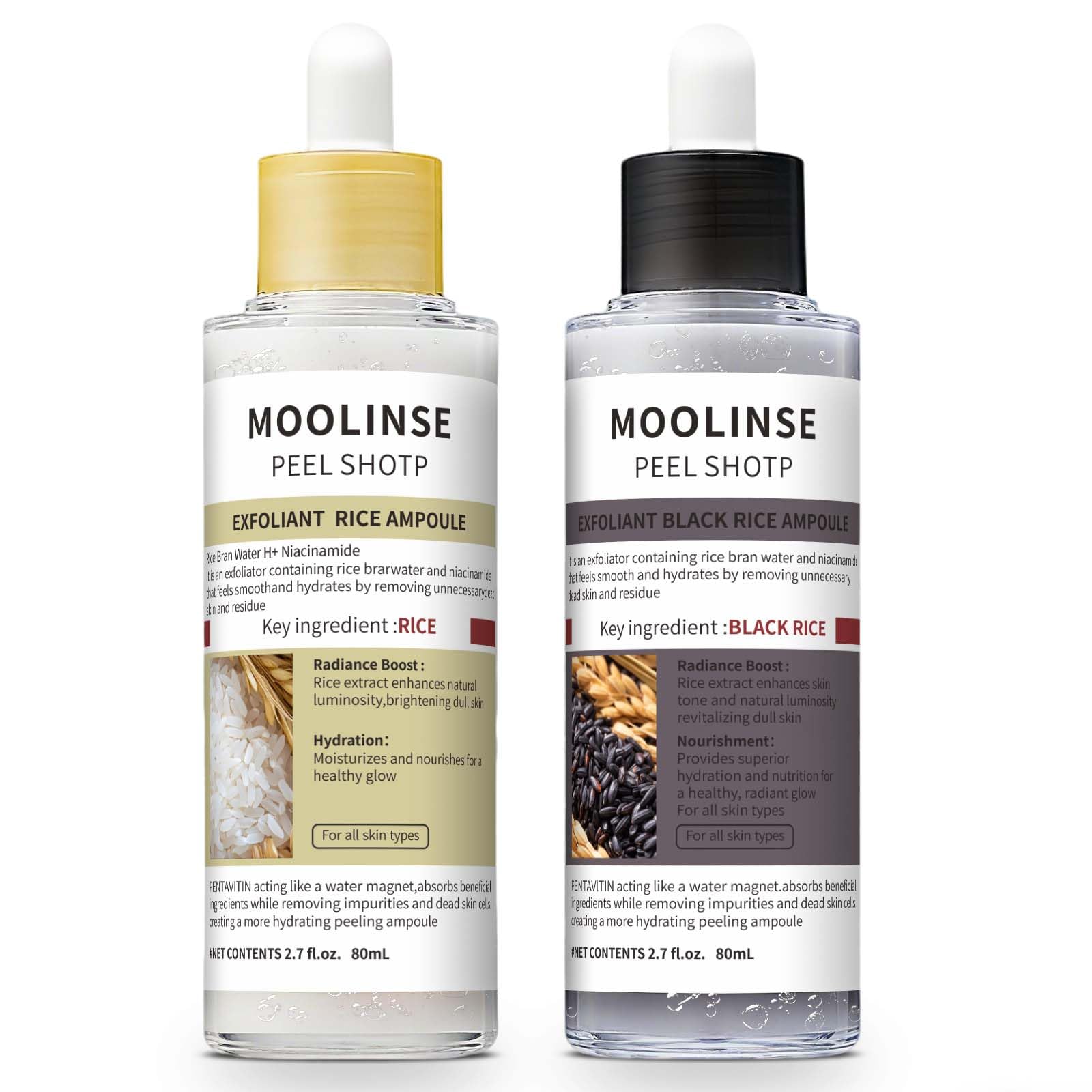 Photo 1 of Peel Shot Glow Rice Ampoule Duo Set Day & Night, Gentle Peel + Pore Minimizing & Deep Hydration, Black and White Rice Exfoliant for All Skin Types, 2PCS (White Rice+Black Rice) -A