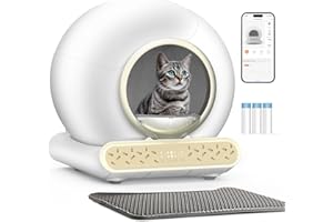 LELOKIDZ Self Cleaning Litter Box, Integrated Safety Automatic Cat Litter Box Self Cleaning 65L+9L for Multiple Cats, App Control, Odor Removal, Includes Mat & 6-Month Liner Supply (3 Rolls) - Yellow