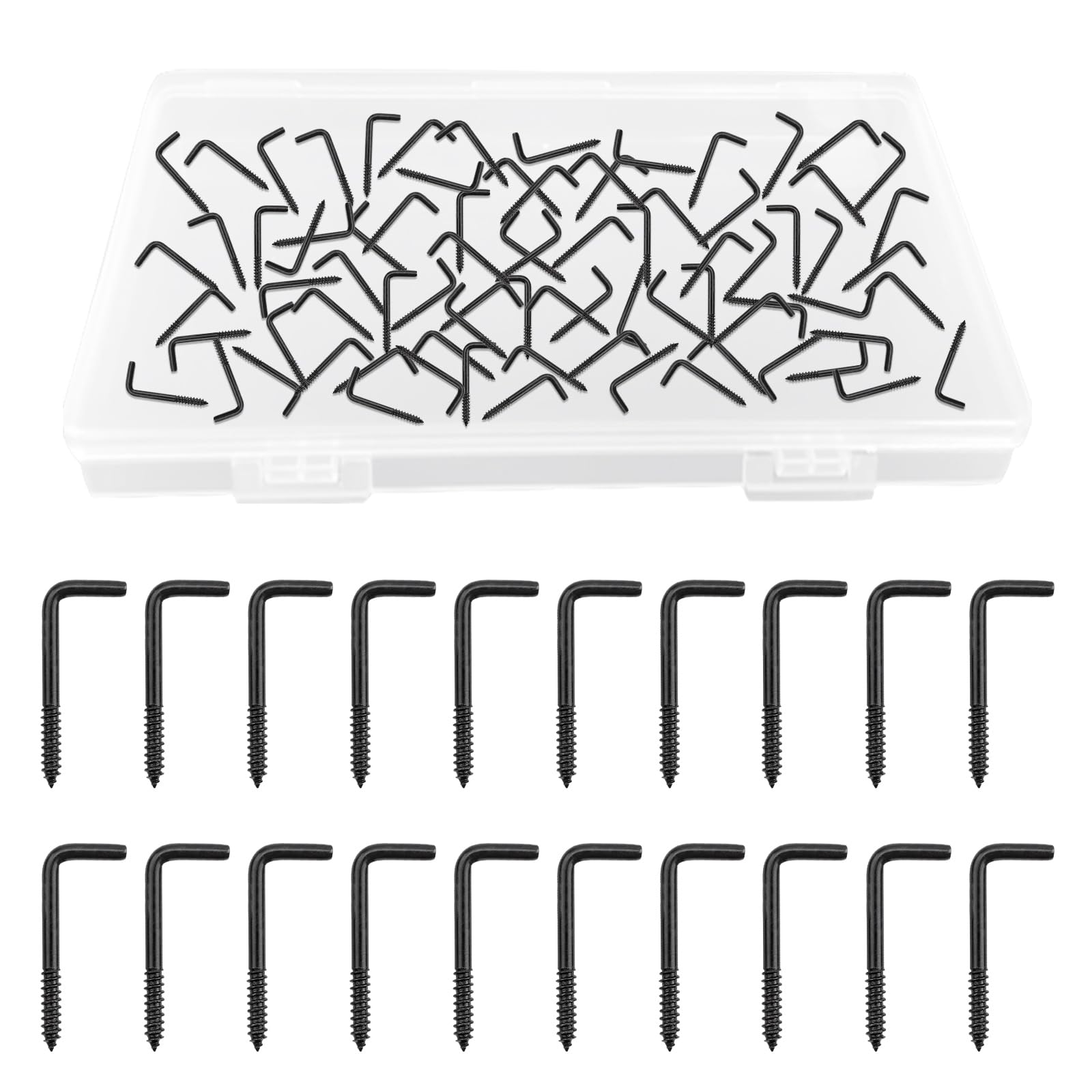 UFURMATE Screw in Hooks, 70Pcs M2.8 * 35mm L Shaped Hooks Shouldered Dresser Cup Hooks Right Angle Hooks Self Tapping Screw Hooks for Indoor and Outdoor Hanging (Black)