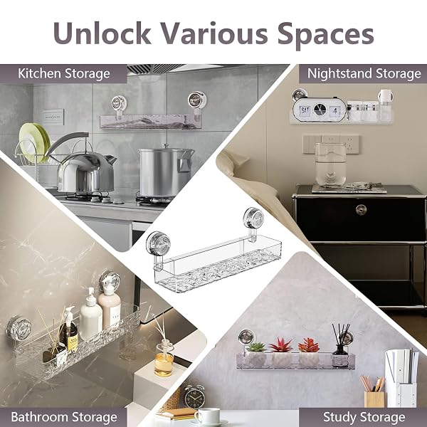CORRUGATED SUCTION CUP STORAGE HOLDER, MOVABLE SUCTION CUP SHOWER SHELF, NO-DRILL WALL MOUNTED STORAGE HOLDER FOR BATHROOM KITCHEN STORAGE RACK SHELF SHOWERS ACCESSORIES, GLACIER PATTERN(DARK GREY)