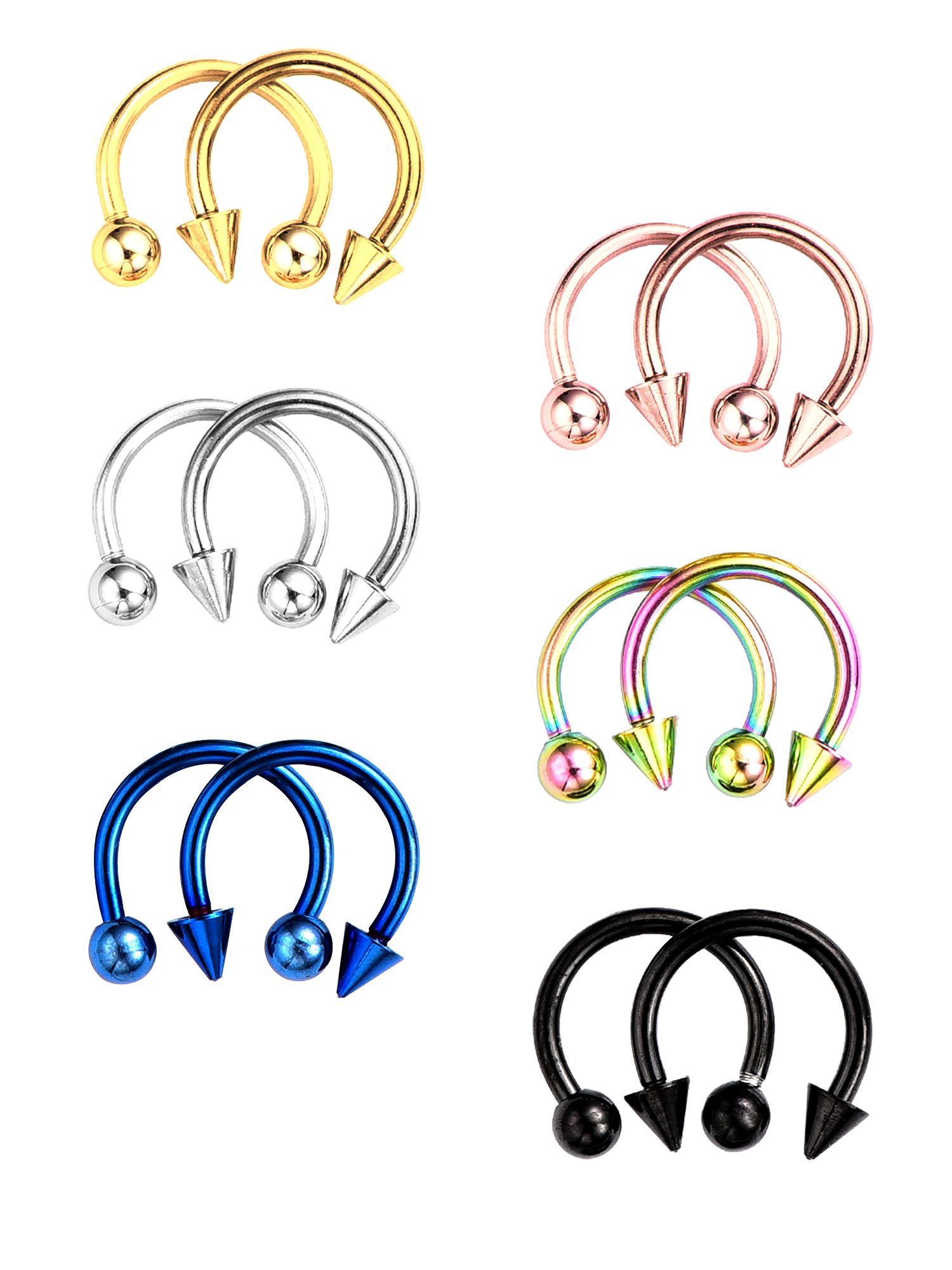 BBTO 12 Pieces Stainless Steel Nose Studs Septum Horseshoe Hoop Stud Piercing Rings for Ear Eyebrow Tragus Lip, Assorted Colors