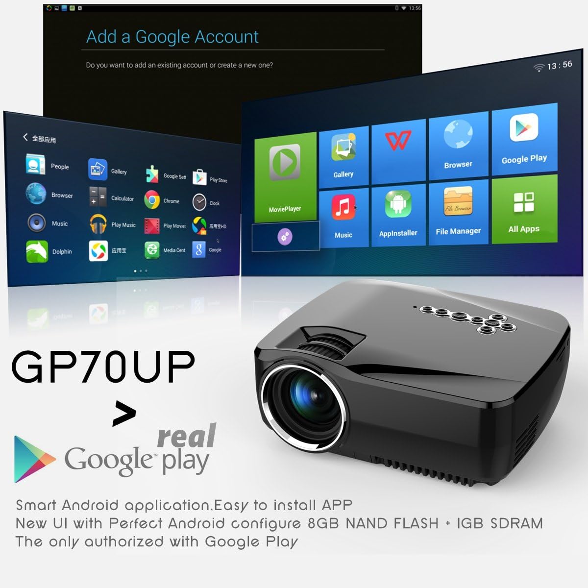 Amazon Com 高清1080p无线版微型家用led投影机 内置安卓系统 1g运行内存 8g内存 支持sd卡扩展 138英寸大屏投射 无线蓝牙智能 投影仪 黑色 Electronics