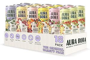 Aura Bora, Original Flavors Variety Pack, Herbal Sparkling Water, 12 oz Can (Pack of 18), 0 Calories, 0 Sugar, 0 Sodium, Non-GMO