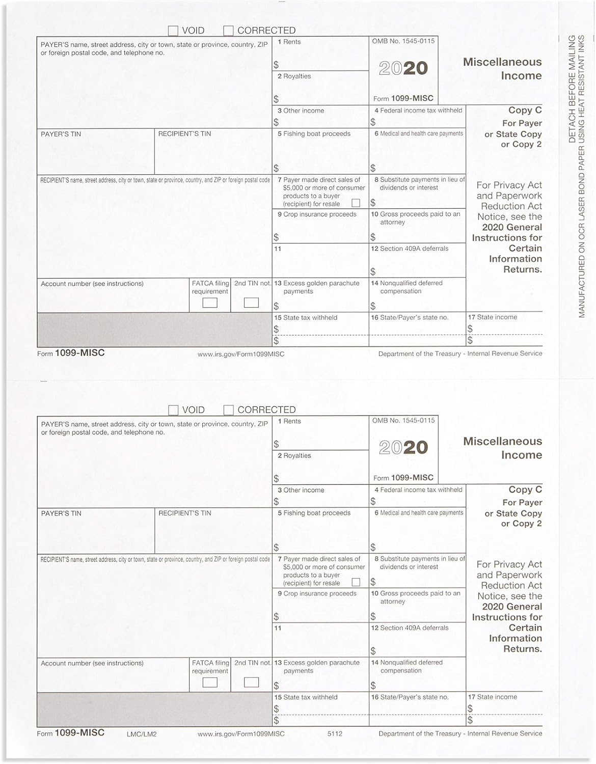 1099 MISC Forms 2020, 5 Part Tax Forms Kit, 50 Vendor Kit of Laser Forms, Compatible with QuickBooks and Accounting Software : Office Products