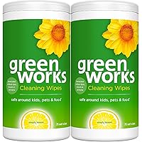 Clorox Green Works Cleaning Wipes, Simply Lemon, 75 Count, Multi-Pack of 2 Canisters, Safe for use around kids, pets, and foo