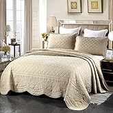 vctops 100% Cotton Floral Embroidered Quilt Set 3-Piece Oversize Queen Size Reversible Diamond Pattern Quilted Bedspread Coverlet Bed Cover (Oversize Queen,Khaki)