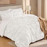 Andency King Pinch Pleat Ivory Comforter Set 3 Piece Bedding | Lightweight Comforter with 2 Pillow Shams,104"x90", Pintuck Fluffy, All Season Use, Boho Cute Style for Bedroom