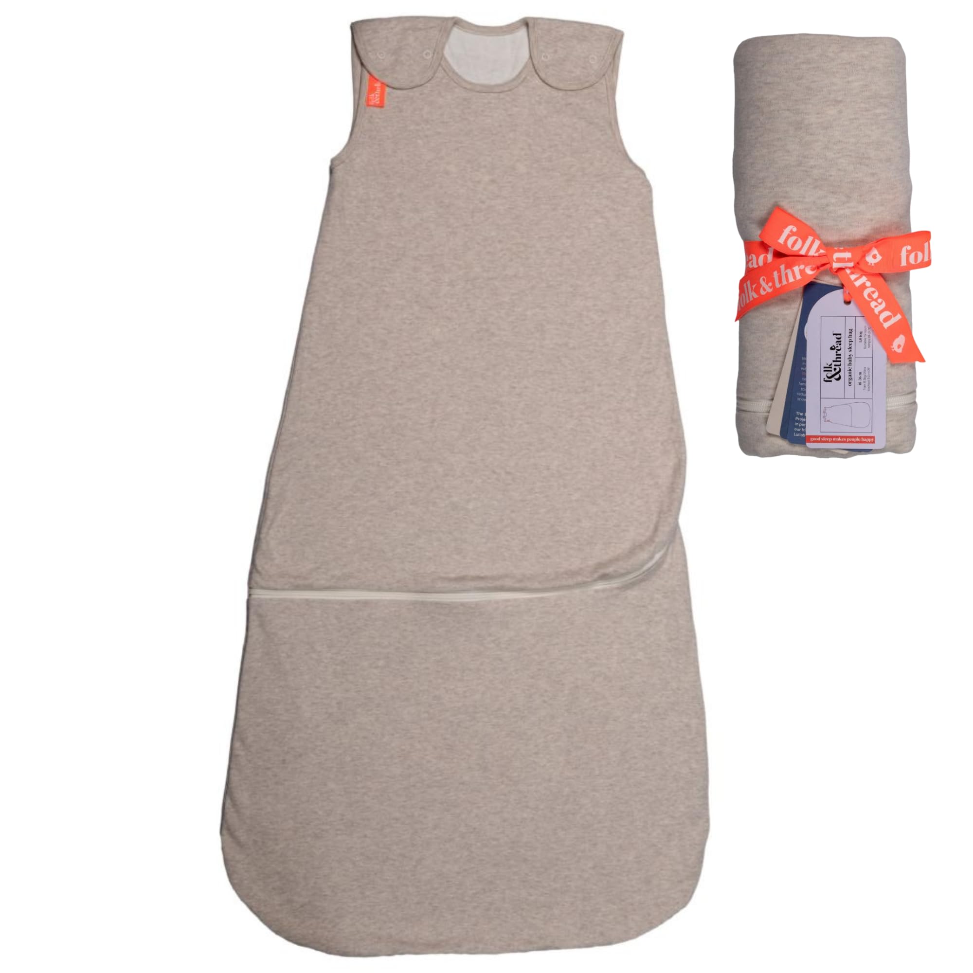 Folk & Thread Organic Baby Sleeping Bag 1 tog | Comfortable & Snuggly Baby Sleep Bag Thoughtfully Designed To Give You & Your Baby a Peaceful Night's Sleep | Ideal for 18-24C Rooms | 18-36m Lamb — image 1