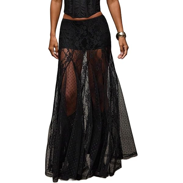 Amazon.com: WDIRARA Women's Sexy See Through Sheer Lace Maxi