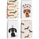 4 Pcs Dachshund Kitchen Towels 24x14 Inch, Dachshund Gifts Reusable Dish Towels for Kitchen Bathroom Decor, Waffle Weave Absorbent Hand Cloth Tea Towel, Cute Weiner Dog Gifts for Women Mom Friend