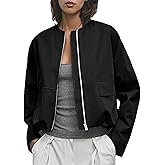 Lingjiazi Women's Bomber Jacket Lightweight Zip Up Military Safari Utility Cropped Jackets Outwear with Pockets 