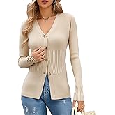 Ckikiou Soft Ribbed Knitted Slim Fitted Cardigan for Women Fall Winter Business Casual Button Down Sweater Top