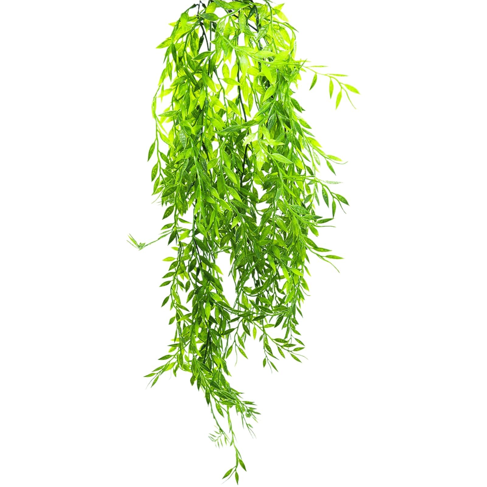 1 Pack Artificial Hanging Plants, Plastic Fake Ferns Ivy Artificial Trailing Plants, Fake Vine Hanging Basket, Faux Plant with Willow Leaves for Indoor Outdoor, Garden, Bedroom, Wall Decoration