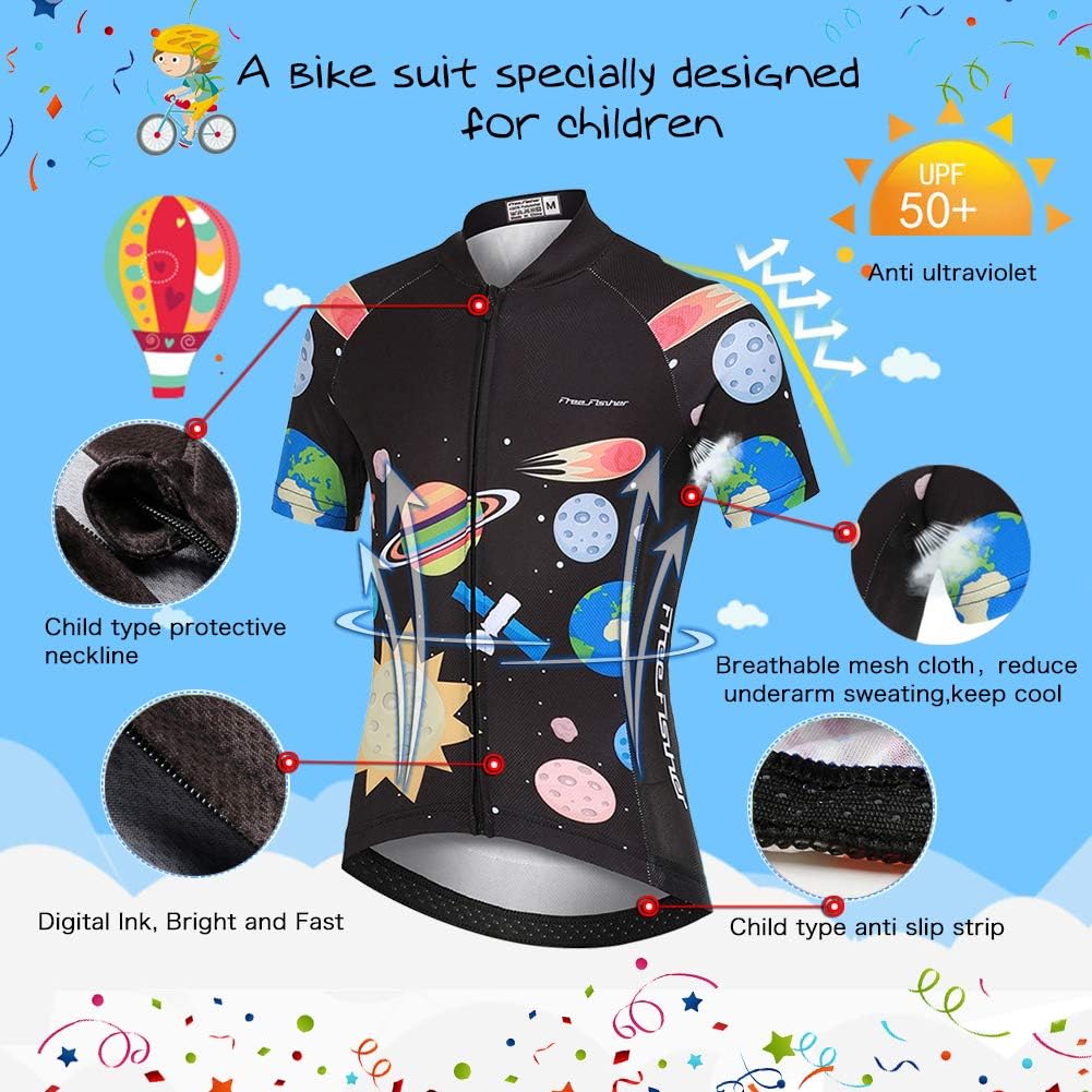 LSERVER Kids Cycling Cartoon Jersey Set (Jersey Short Sleeve + 3D Padded Shorts) for Girls Boys: Clothing