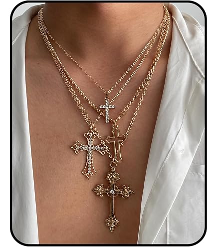 Amazon.com: Y2k Layered Pearl Cross Necklace for Women,Gothic
