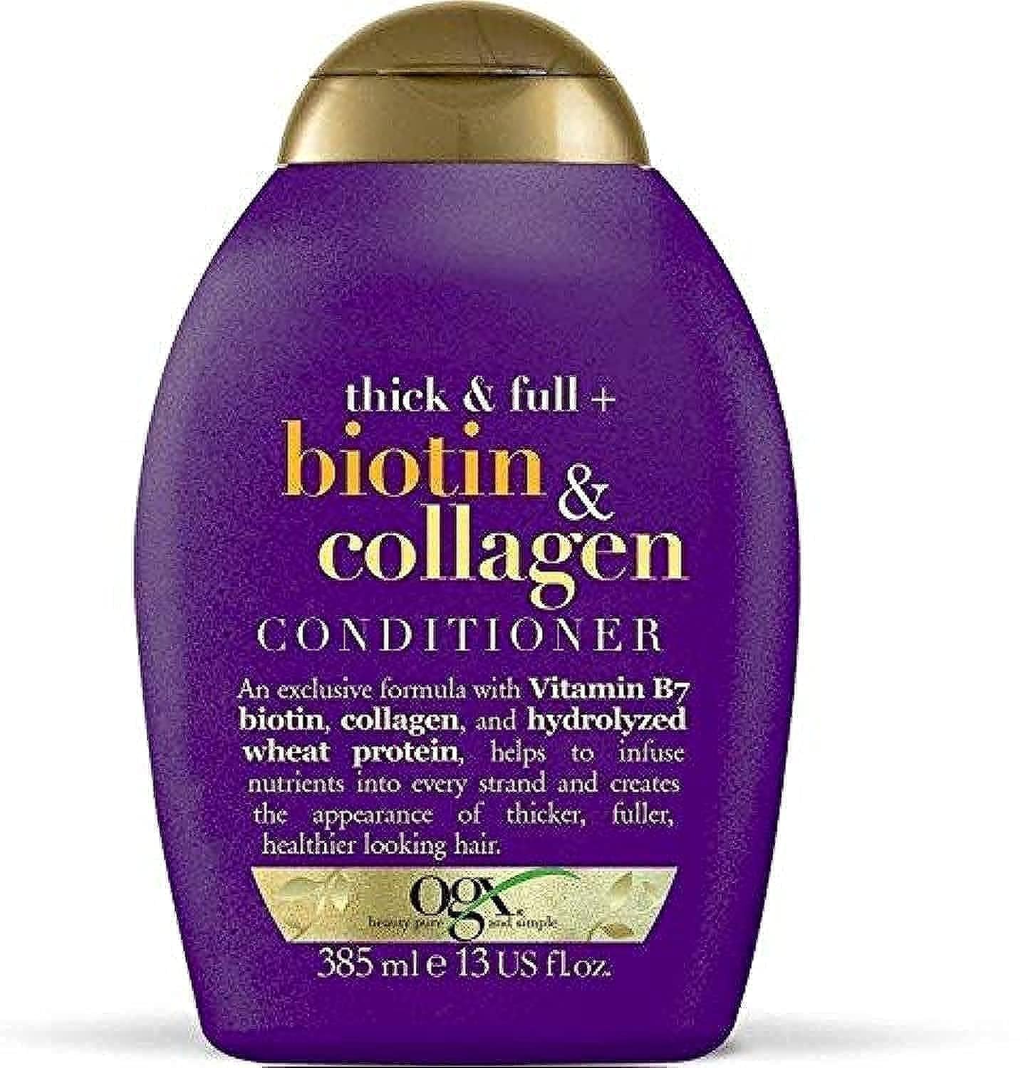 OGX® (Formerly Organix) Thick and Full Biotin Collagen Shampoo 385 ml + Conditioner/Conditioner 385 ml, For Thicker, Shiny Hair