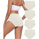 ANLIQI Womens High Waisted Cotton Underwear Tummy Control Underwear Full Coverage Briefs Soft Stretch Ladies Panties 4 Pack