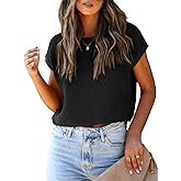 LCXWFE Womens Summer Cropped Sweater Vest Trendy Cap Sleeve Crop Tops Crew Neck Loose Knit Tank Top