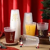 Tioncy 50 Pcs 16oz Christmas Tree Frosted Plastic Cups, Gold Christmas Plastic Cups, Xmas Tree Clear PP Frosted Reusable Cup Bulk for Xmas Party Decorations Hot Coffee Wine Cold Drinks Supplies