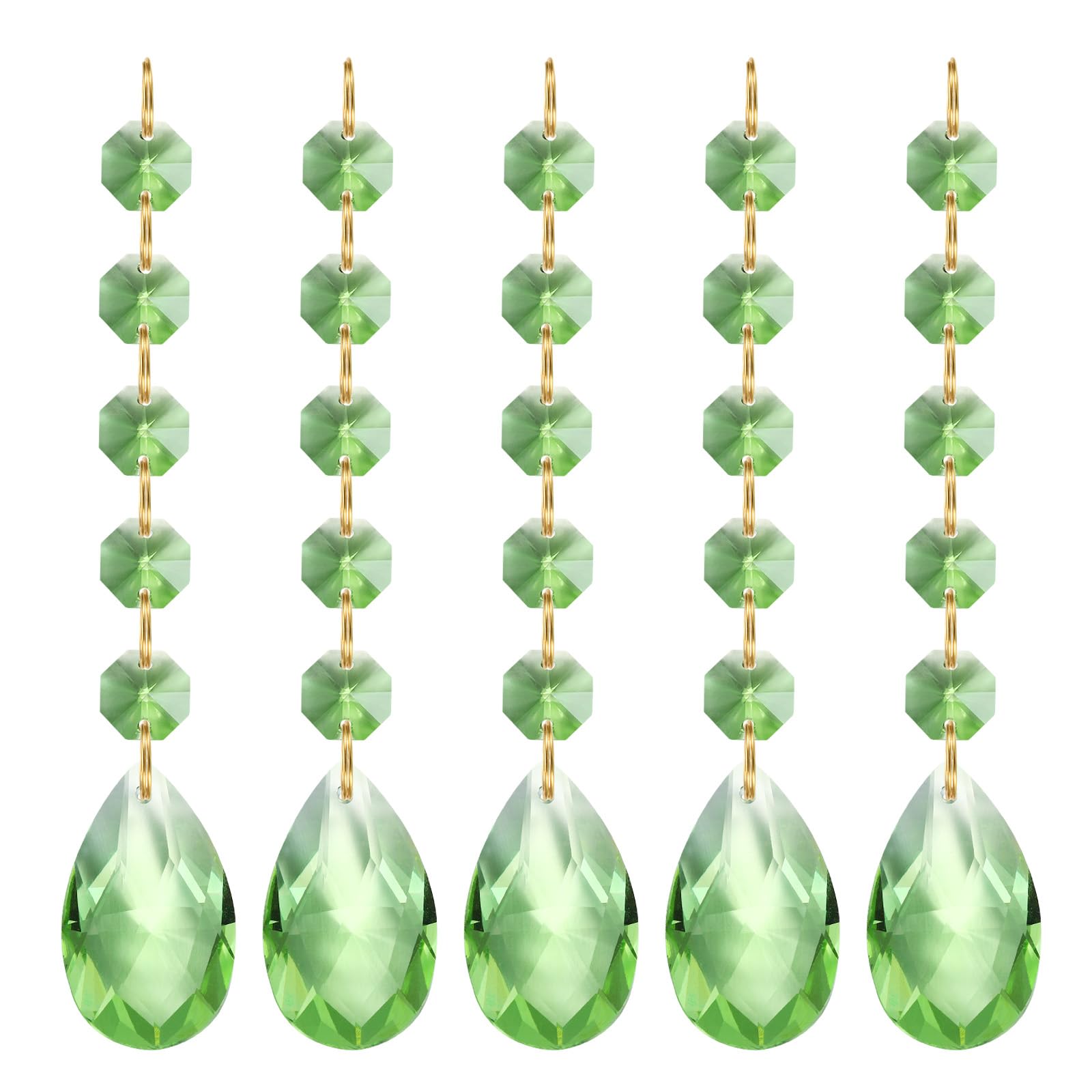 PATIKIL Teardrop Crystal Chandelier Pendants Beads, 5 Pack 135mm Length 38mm Chandelier Prisms Parts Ornaments Hanging Beads for DIY Arts Crafts Decoration, Light Green