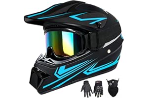 XINGSILUC Youth Kids Motocross Helmet, Adult ATV Dirt Bike Helmet with Goggles Gloves & Mask Quick, Full Face Motorcycle Helmet with Quick Release Buckle DOT Certified