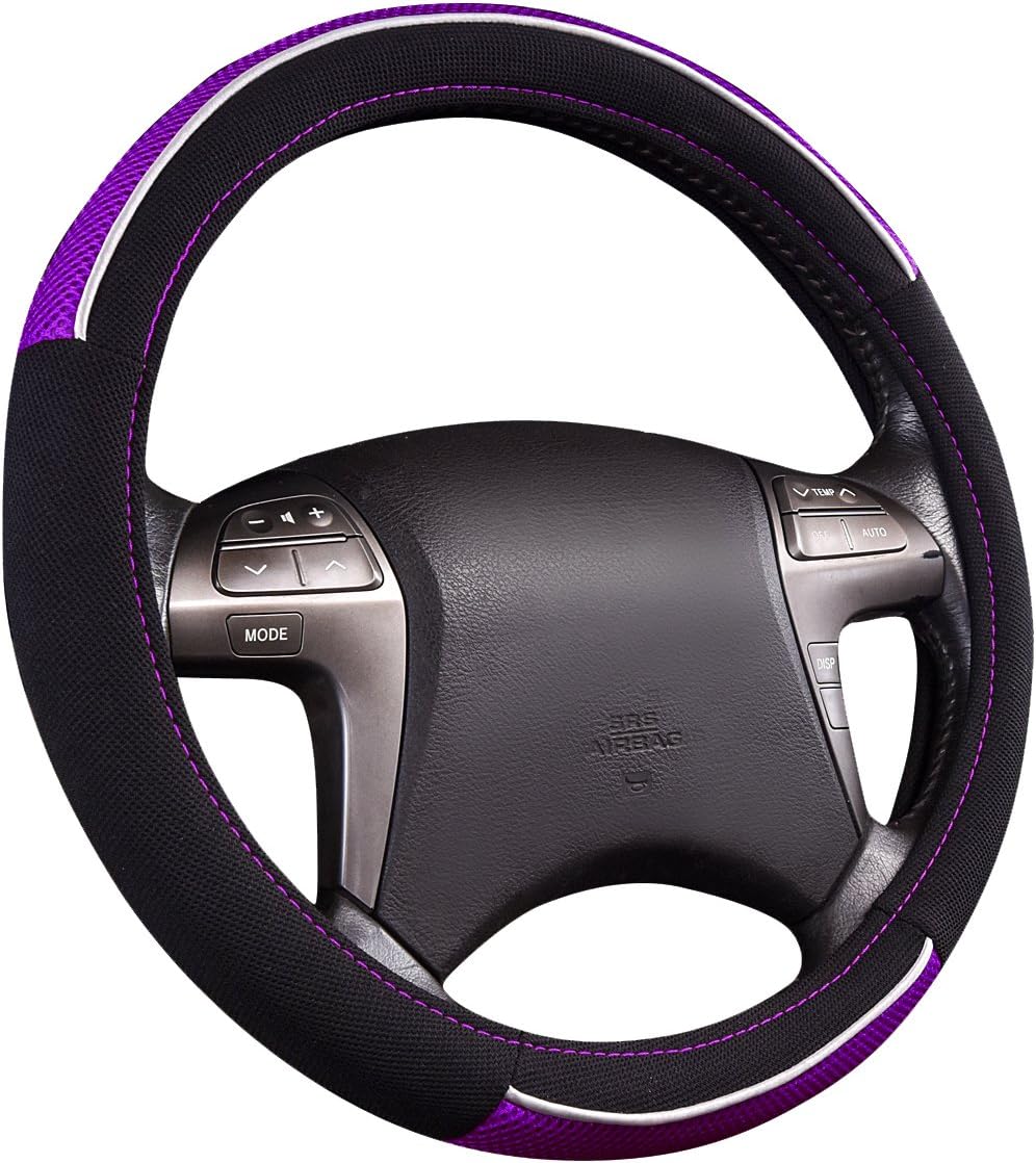 NEW ARRIVAL- HORSE KINGDOM Universal Steering Wheel Cover For Women Girls Breathable Fit Car Truck SUV Air-mesh (black with purple)