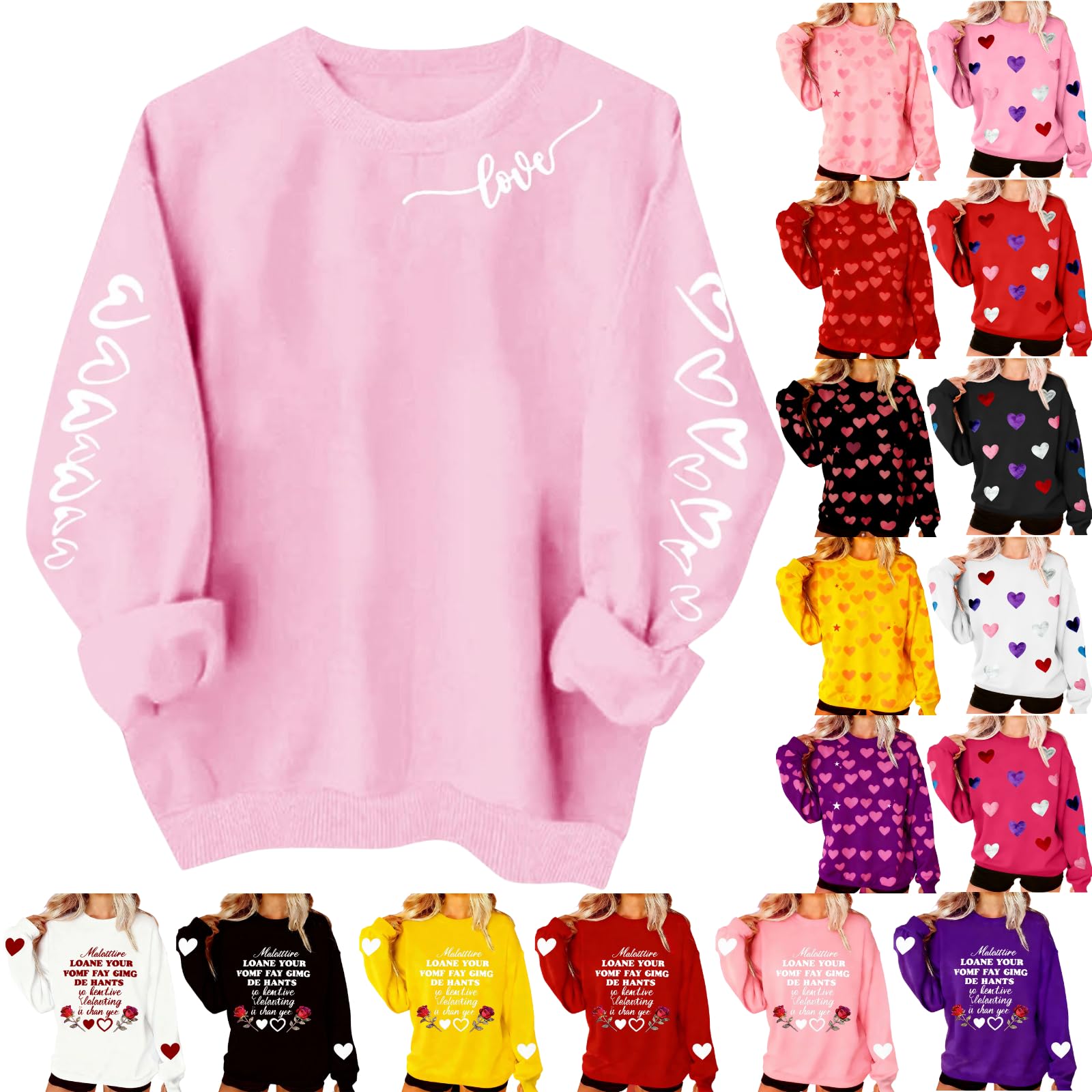 SCRRMZO Valentine's Day Sweatshirt for Women Cute Love Heart Graphic Valentine Shirts Ovsersize Valentines Pullover Tops