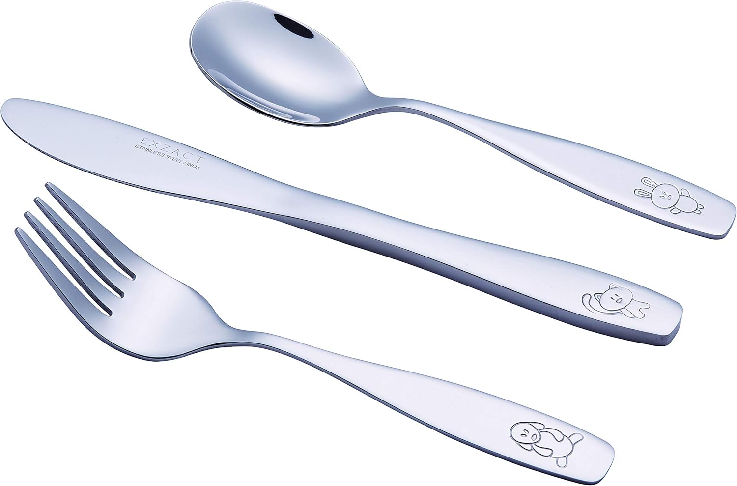 Exzact Children's Cutlery Stainless Steel 3pcs Set/Kids Cutlery/Toddler, 1 x Fork, 1 x Safe Dinner Knife, 1 x Table Spoon - Image 3
