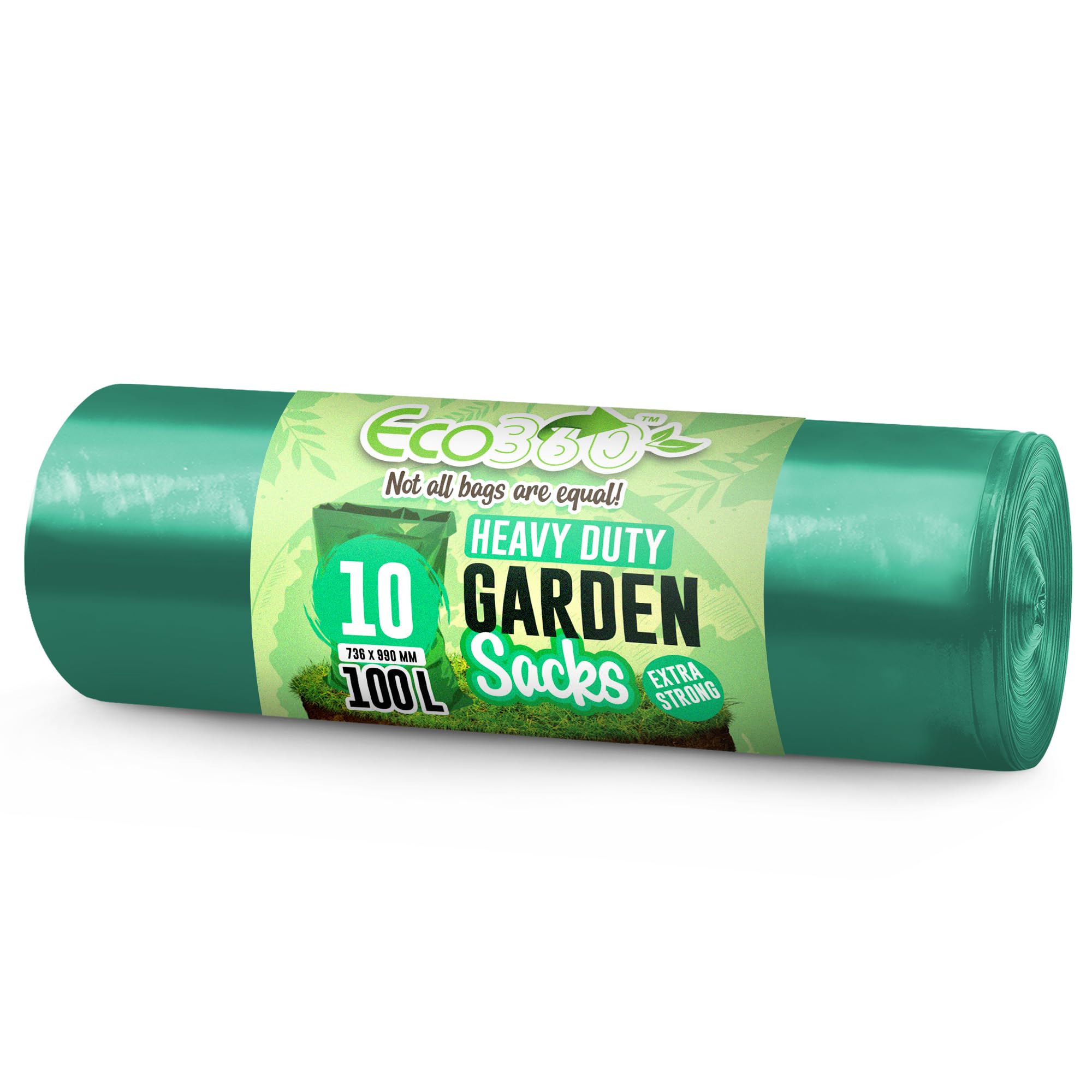 EcoBag - 10 Pack Extra Strong Heavy Duty Garden Sacks - 100L - 30 Microns - Recyclable, Leak Resistant & Eco-Friendly, Durable Garden Waste Disposal Bags for Household & Commercial Use (736x990mm)