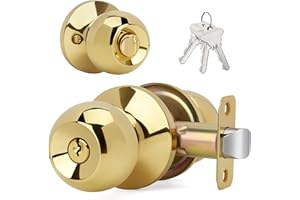 LOQRON Ball Design Door Knob with Keys and Lock, Keyed Entry Round Shaped Doorknob for Front/Entrance Doors, Polished Brass Finish