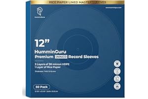 HumminGuru 3-Ply Premium Inner Record Sleeves 12 Inch. Rice Paper Lined Master Sleeve. Anti-Static Vinyl Record Sleeve, Acid-