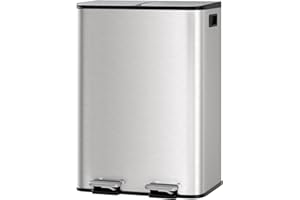 2-Pack Stainless Steel Step-On Dual Trash Can with Lid, Kitchen Recycling & Garbage Bin Combo, Removable PP Inner Buckets, Li