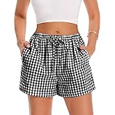 Women Boxer Shorts Comfy Gingham Drawstring Pajama Bottom Plaid Casual Pants with Pocket