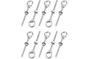 QWORK 10 Pack Eye Bolt, T316 Stainless Steel Marine Grade Threaded Eyebolts, 1/4"x3" Lifting Ring Threaded Eyebolts with Nuts